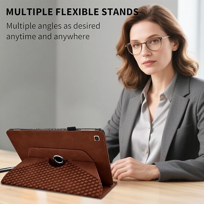 Rotating Case for Samsung Galaxy Tab A 10.1 2019 Model SM-T510/T515,360° Rotating Multi-Angle Viewing Stand Cover PU Leather Business Folio Protective Cases, Brown