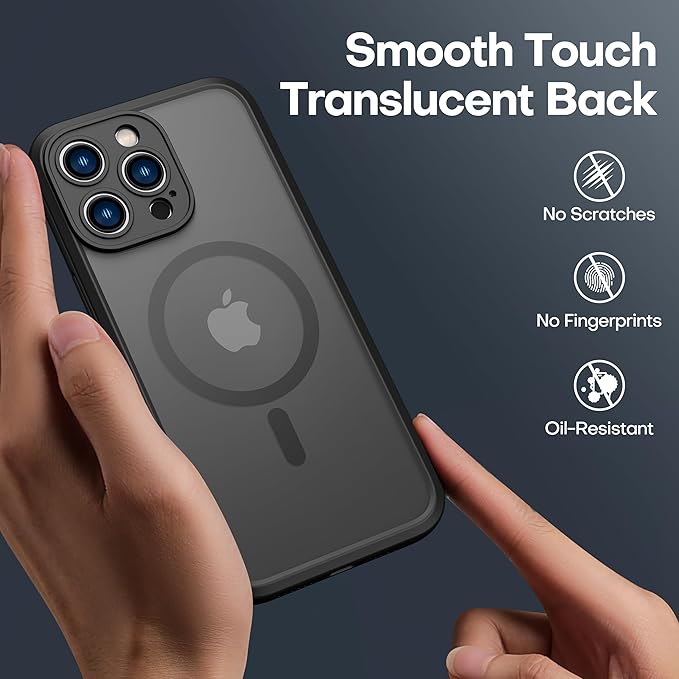 ImpactStrong Magnetic Guard Designed for iPhone 14 Pro Case [Camera Protection] [Military Grade Drop Tested] [Compatible with MagSafe] Slim Translucent Matte Phone Case (6.1") - Black