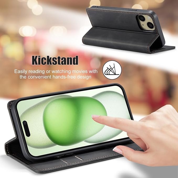 japezop iPhone 15 Plus 5G Wallet Case with RFID Blocking, Card Holder Kickstand Magnetic Leather Flip Case Wallet for iPhone 15 Plus 5G 6.7 Inch(Black)