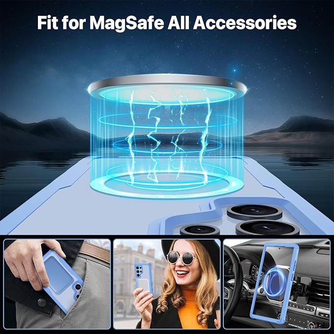 CENHUFO Magnetic Privacy for Samsung Galaxy S24 Ultra Case, Full Body Phone Case with Built-in Privacy Screen Protector and Camera Lens Cover, Anti Peep Shockproof Protective Clear Bumper - Blue