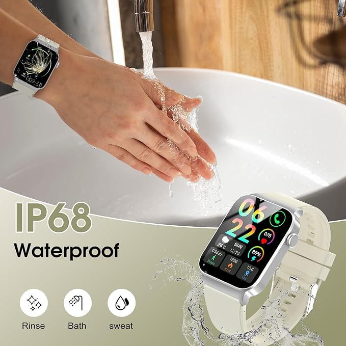 Smart Watch for Men Women Bluetooth Call, 1.85" HD Screen Smartwatch with Heart Rate/Sleep Monitor, 110+ Sport Modes Activity Trackers IP68 Waterproof, Fitness Watch Android iOS, Ivory