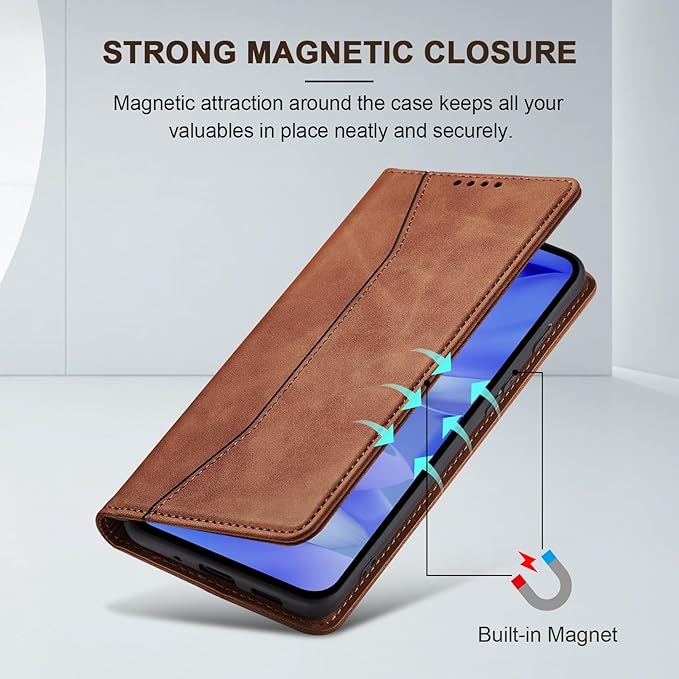 Jasonyu Flip Wallet Case for Google Pixel 9A,Leather Magnetic Folio Cover with Card Holder,Kickstand - TPU Shockproof Durable Protective Phone Case,Brown