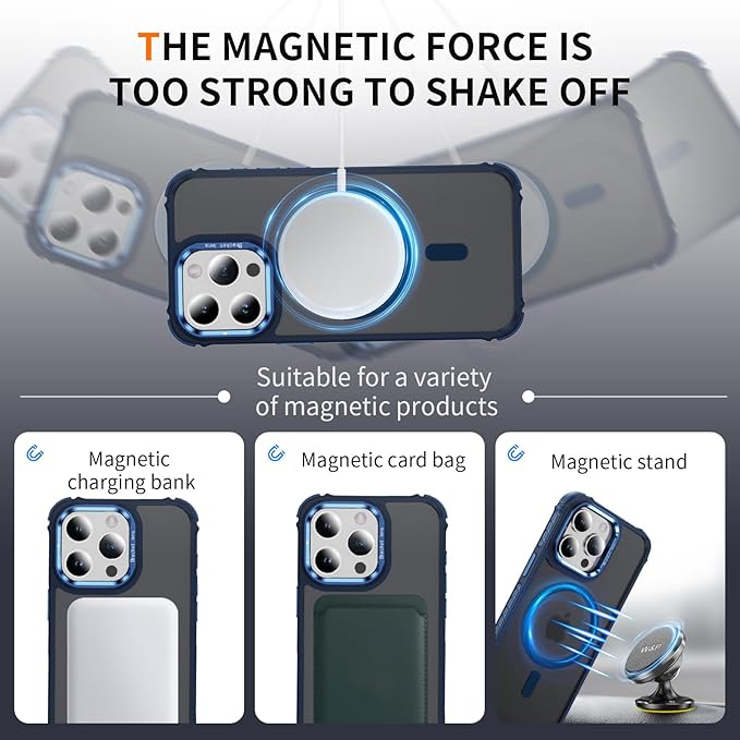 Magnetic for iPhone 15 Pro Case Blue with MagSafe Wireless Charging Heavy Duty Military-Grade Shockproof Protection Adjustable Kickstand Slim Matte Anti-Fingerprint Cover Men Women