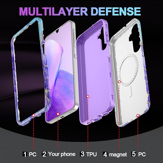 Casetego for Galaxy S25 Case,Compatible with MagSafe,[Military Grade Drop Test] Full Body Protection Slim Shockproof Rugged Marble Women Case for Samsung Galaxy S25 6.2 inch,Cobalt Violet
