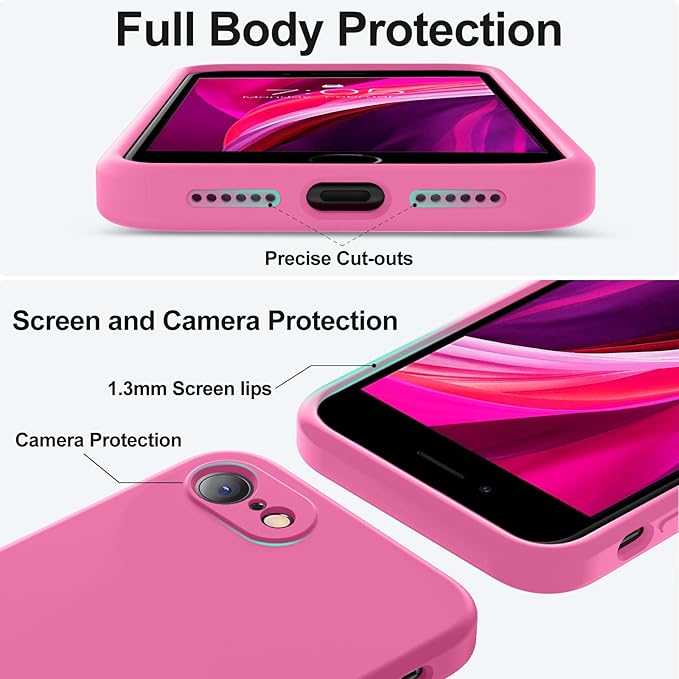 Vooii for iPhone SE Case 2022/3rd/2020,iPhone 8/7 Case, Upgraded Liquid Silicone with [Flat Edges] [Camera Protection] [Soft Anti-Scratch Microfiber Lining] Phone Case for iPhone SE - Pitaya