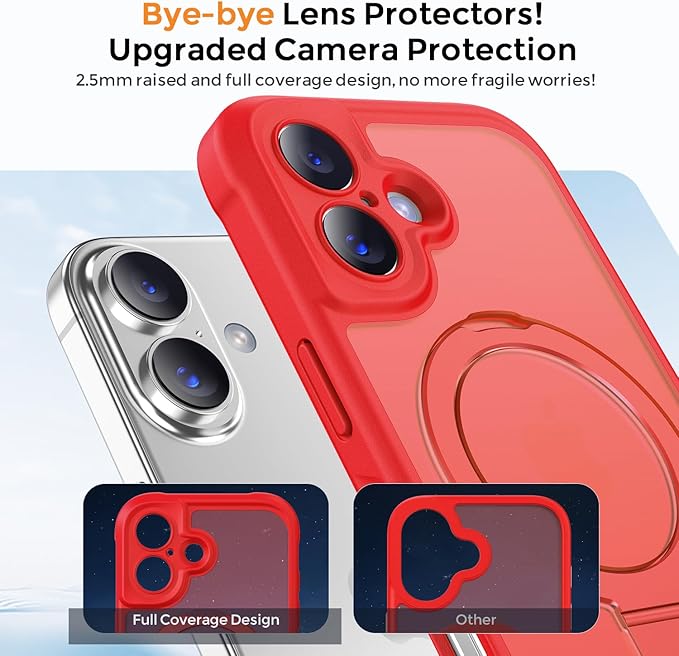 MOCCA Compatible with iPhone 17 Case with Magnetic Invisible Stand [Full Camera Protection] [Compatible with Magsafe] Military Drop Shockproof Translucent Matte Phone Case Cover 6.3",Red