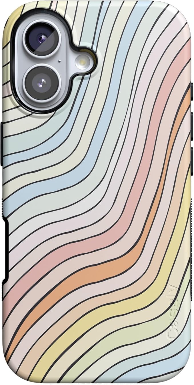 Casely iPhone 17 Case | Ride The Wave | Pastel Rainbow Lined | Compatible with MagSafe | Bold Protective Design