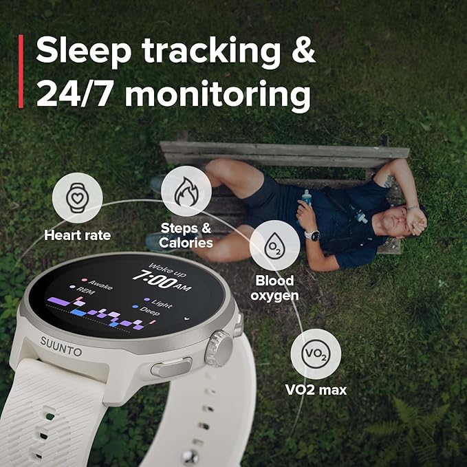 SUUNTO Run Running GPS Sports Watch with Silicone Strap, 1.32" AMOLED Touchscreen w/Crown Button, Wrist Heart-Rate & Sleep Health Tracking, Frost Gray