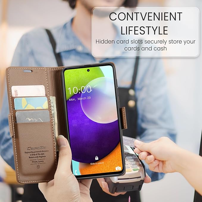 for Samsung Galaxy A52 4G/5G Case, Premium PU Leather Wallet Case Flip Cover with [RFID Blocking][Card Holder][Stand Function] for Samsung Galaxy A52 (5G/4G)/A52s 5G, Brown
