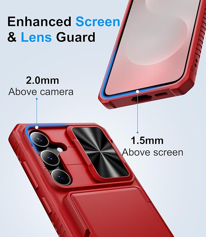 Wallet Case for Samsung Galaxy S25 FE, Card Holder (4-5 Cards), Slide Camera Cover, Military Grade Protection, Heavy Duty Women Girly Men Protective Phone Cover for Galaxy S25 FE 6.7" 2025, Red