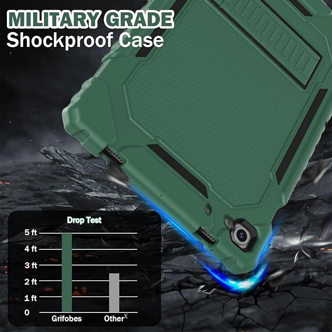 Grifobes for Samsung Galaxy Tab A9 Plus 11 Inch 2023 Cases, Heavy Duty Shockproof Rugged Cover for New Samsung Tablet A9+ 11" Case (SM-X210/X216/X218) with Kickstand for Kids, Dark Green