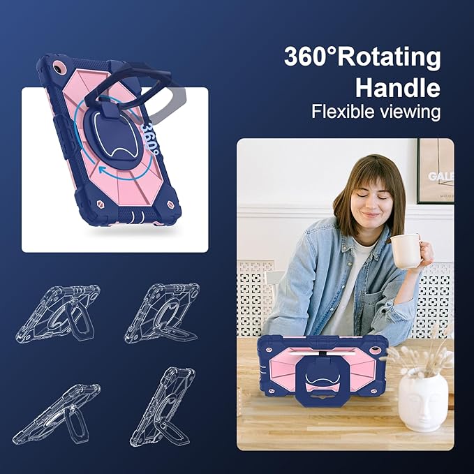 for Galaxy Tab A9 Plus Case 11 Inch, Rugged Case for Samsung Galaxy A9+ Tablet with Screen Protector 360 Rotating Stand Shoulder Strap Pen Holder, 2023 Model(SM-X210/X216/218), Navy Rose