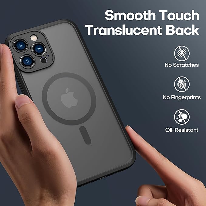 ImpactStrong Magnetic Guard Designed for iPhone 13 Pro Case [Camera Protection] [Military Grade Drop Tested] [Compatible with MagSafe] Slim Translucent Matte Phone Case (6.1") - Black