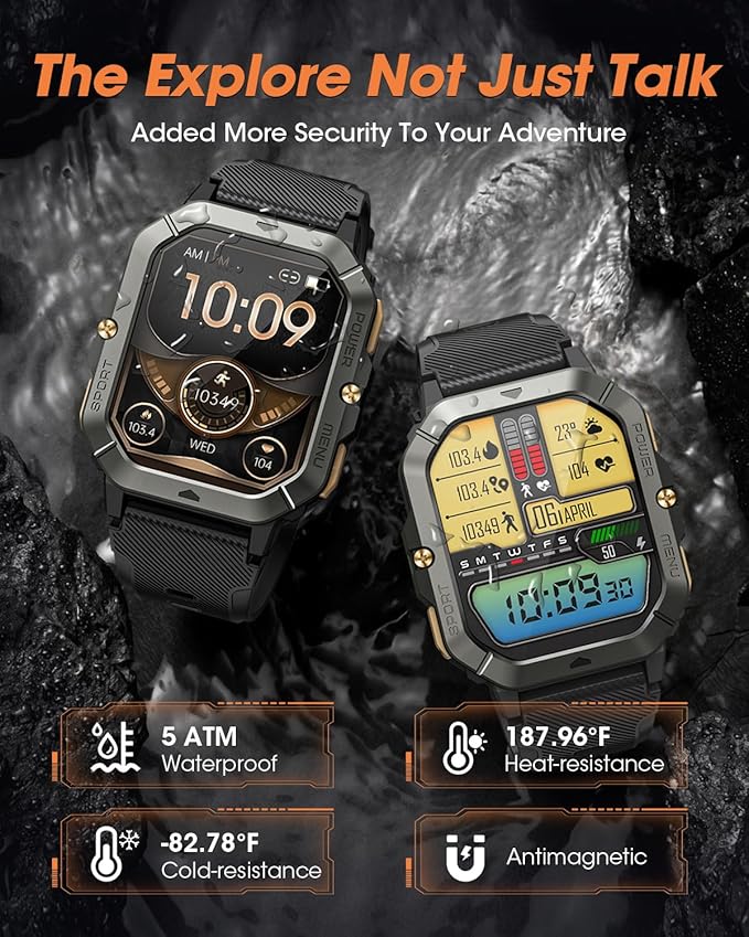 Military Smart Watches for Men (Answer/Make Calls), 2.02'' Fitness Smart Watch for Android and iPhone, Waterproof Fitness Tracker with Blood Pressure/Heart Rate/Sleep/100+ Sport Modes, Watches for Men