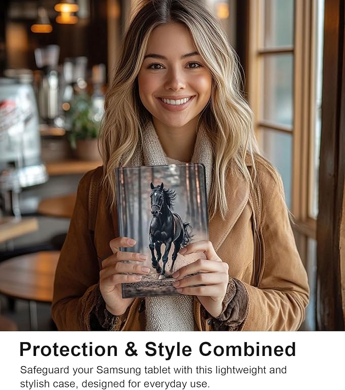 Case for Samsung Galaxy Tab S10 Plus/ S9 FE Plus/ S9 Plus 5G Tablet 12.4'', Slim PU Leather Stand Cover with Auto Wake/Sleep, Multi-Angle Viewing & Shockproof, Black Horse