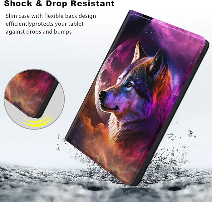 Slim Case for Samsung Galaxy Tab S10 FE / S9 FE 5G 10.9" & Tab S9 11", PU Leather Protective Cover, Multi-Angle Stand, Auto Sleep/Wake, Wolf