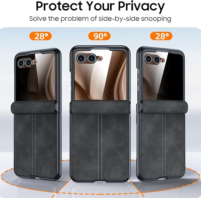 for Motorola Razr+ Plus 2025 Case/Razr+ Plus 2024 Case, Built-in Privacy Screen Protector & Hinge Protection & Ultra Thin Leather PC Shockproof Phone Case for Moto Razr+ 2025/Razr+ 2024 (Black)