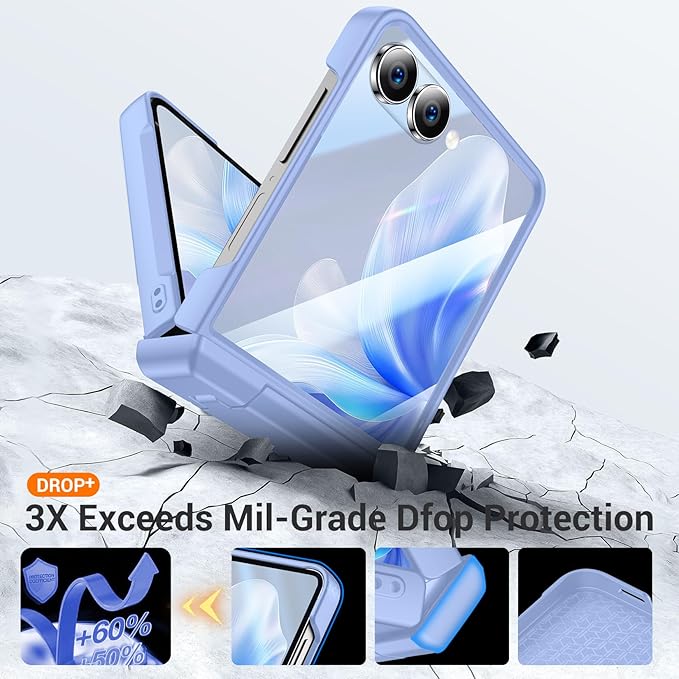 Temdan for Samsung Galaxy Z Flip 7 Case with [Built-in Front Screen Protector] [Kickstand][Hinge Protection][Hard PC] Ultra-Thin Shockproof Protective Phone Case for Galaxy Z Flip 7-LightBlue