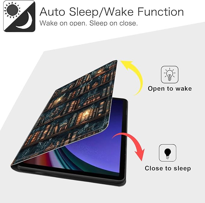 Case for Samsung Galaxy Tab S10 FE/ S9 FE 5G 10.9 Inch/Tab S9 11 Inch, Slim PU Leather Stand Cover with Auto Wake/Sleep, Multi-Angle Viewing & Shockproof, Drawn Bookshelv