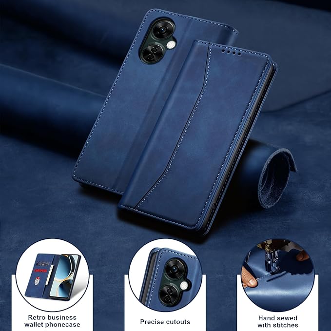 Jasonyu Flip Wallet Case for OnePlus Nord N30 5G,Leather Magnetic Folio Cover with Card Holder,Kickstand - TPU Shockproof Durable Protective Phone Case,Blue