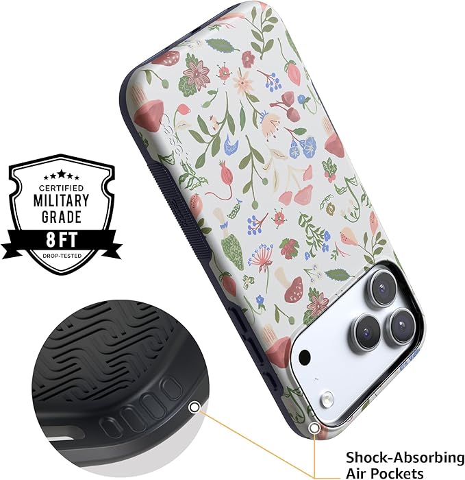 Casely iPhone 17 Pro Case | Garden Party | Mushroom Floral | Compatible with MagSafe | Bold Protective Design