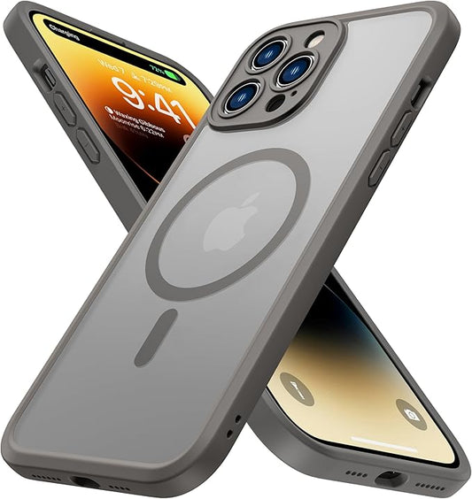 ImpactStrong Magnetic Guard Designed for iPhone 14 Pro Max Case [Camera Protection] [Military Grade Drop Tested] [Compatible with MagSafe] Slim Translucent Matte Phone Case (6.7") - Gray