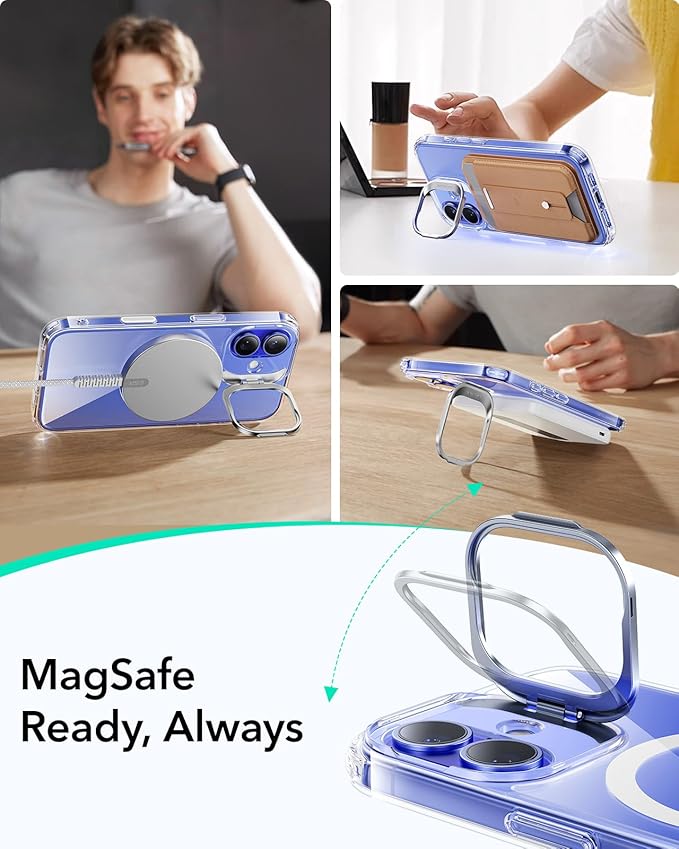 ESR for iPhone 16 Plus Case, Camera Control Button Compatible with MagSafe, Military-Grade Protective Case for iPhone 16 Plus,Built-in Stash Stand Phone Case, Scratch-Resistant Back Cover, Clear