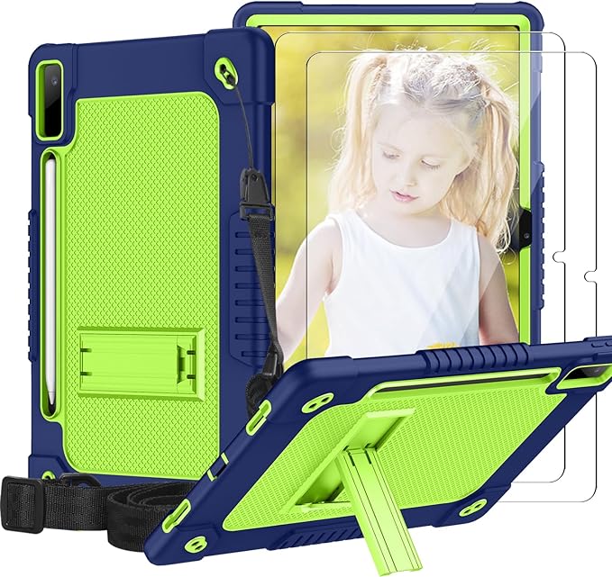 for Lenovo Tab P12 12.7 Inch Tablet Case,Heavy-Duty Drop-Proof Shockproof Hybrid Kids Protective Case for Lenovo Tab P12 TB-370FU/Xiaoxin Pad Pro 371FC+Screen Protector (Navy/Green,2 Pack)