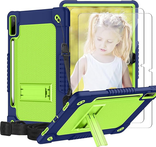 for Lenovo Tab P12 12.7 Inch Tablet Case,Heavy-Duty Drop-Proof Shockproof Hybrid Kids Protective Case for Lenovo Tab P12 TB-370FU/Xiaoxin Pad Pro 371FC+Screen Protector (Navy/Green,2 Pack)