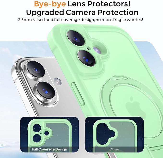 MOCCA Compatible with iPhone 17 Case with Magnetic Invisible Stand [Full Camera Protection] [Compatible with Magsafe] Military Drop Shockproof Translucent Matte Phone Case Cover 6.3",Matcha Green
