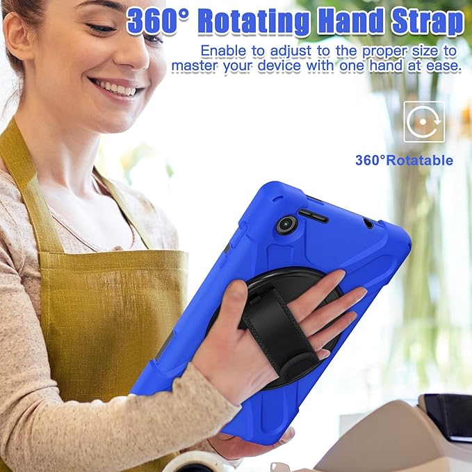 TSQQST for Lenovo M8 Tablet Case 4th Gen TB301XU 2024 Release | Heavy Duty Rugged Kids Case with Rotatable Kickstand & Hand Strap Shoulder Strap for Lenovo Tab M8 8 Inch TB-300FU 2023| Blue