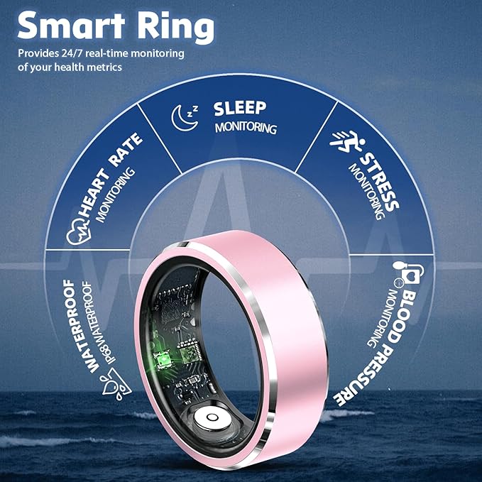 Smart Ring for Women Men,IP68 Waterproof Wearable Fitness Tracker with Sleep Tracking Heart Rate Healthy Monitor Ring Activity Monitoring Steps for iOS Android