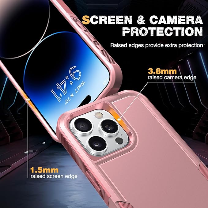 Diaclara Designed for iPhone 14 Pro Max Case, [with Privacy Screen Protector] [Anti Spy] [Military Grade Drop Protection] Heavy Duty Full-Body Shockproof Phone Case, Pink