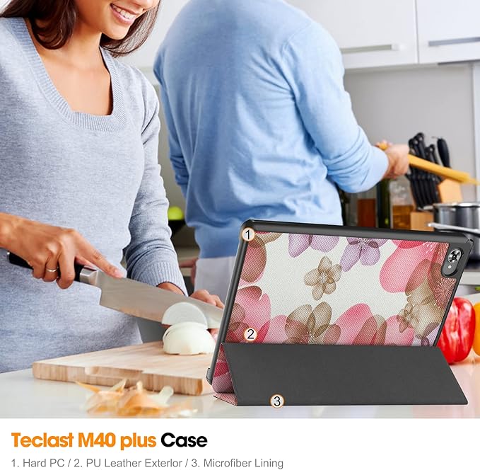 Case for TECLAST M40 Plus 2022 /P30S 10.1 inch Tablet, Folding Folio Ultra-Thin PU Leather Stand Case Cover for Teclast M40 Plus / P40HD / P30S 2022 Released Flower