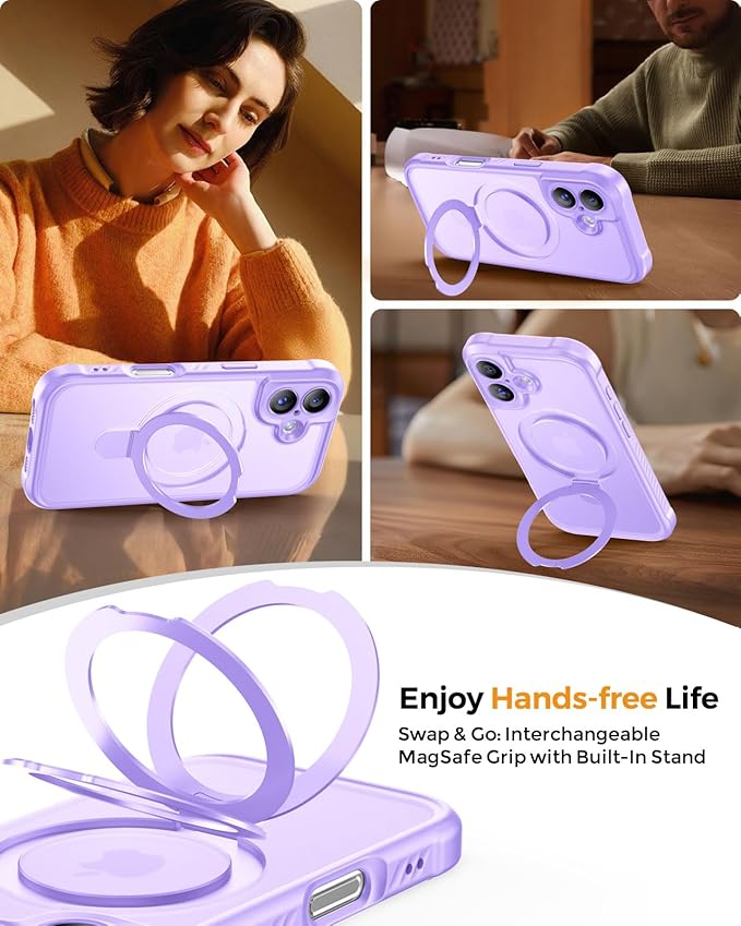 MOCCA Compatible with iPhone 17 Case with Magnetic Invisible Stand [Full Camera Protection] [Compatible with Magsafe] Military Drop Shockproof Translucent Matte Phone Case Cover 6.3",Light Purple