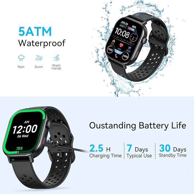 Smart Watch GPS, 2.06"HD AMOLED Display Smartwatch for Men/Women(Answer/Make Call),110+ Workout Mode, 5 ATM Water-Resistance, Heart Rate/Sleep Monitor /Stress, Pedometer Running Watch for Android/iOS