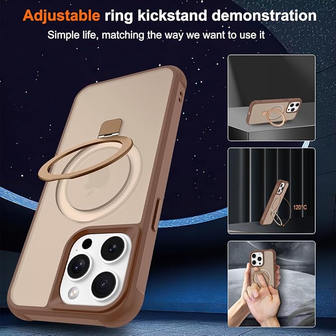 Magnetic Compatible with iPhone 14 Pro Max Case with Stand [Military Grade Drop Tested][Compatible with Magnet] Ring Translucent Slim Hard Back Soft Edge, Desert Gold
