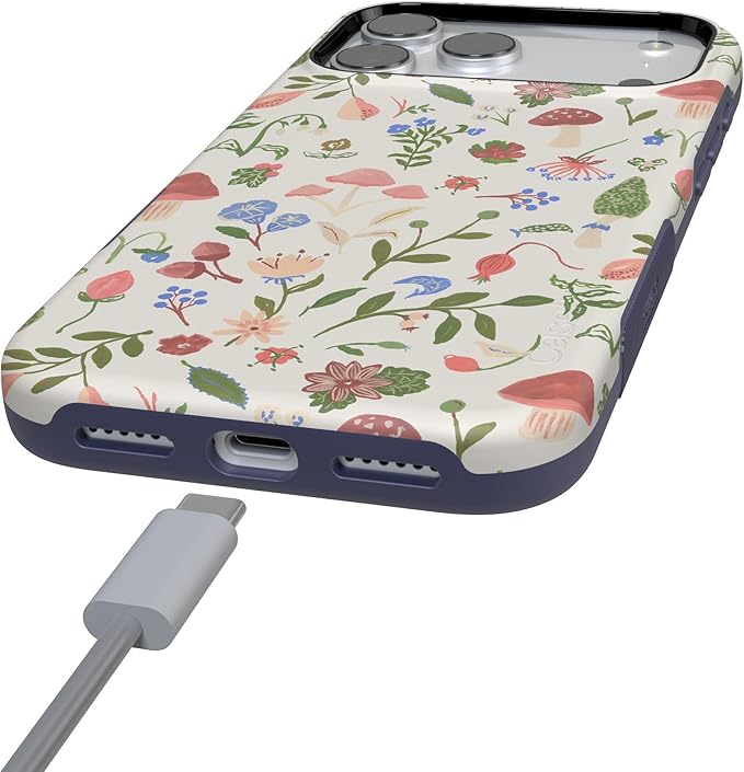 Casely iPhone 17 Pro Case | Garden Party | Mushroom Floral | Compatible with MagSafe | Bold Protective Design