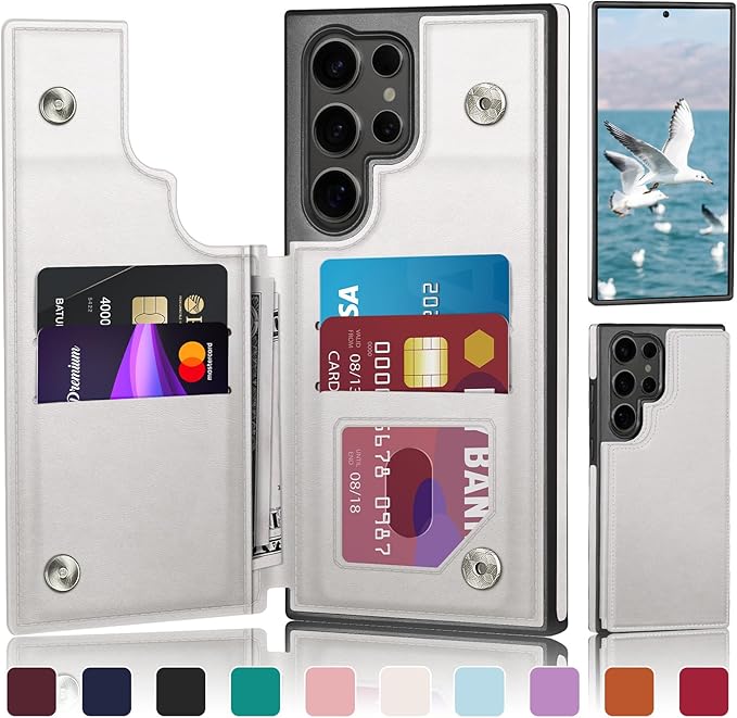 DJDUCK Designed for Samsung Galaxy S25 Ultra Case Wallet with Card Holder, [Magnetic Clasp Cover] [RFID Blocking Leather Protection] Shockproof Women Men Cases for Samsung S25 Ultra Creamy-White