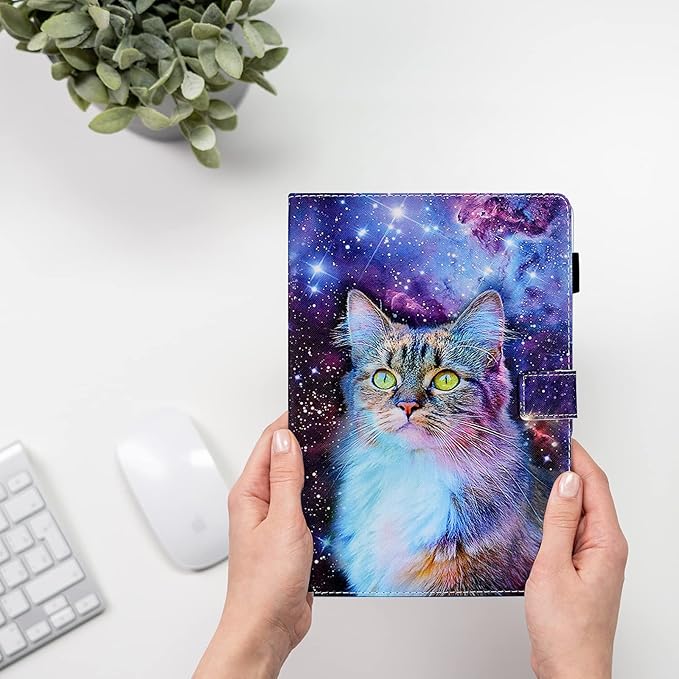 KEROM Case for Samsung Galaxy Tab A9+ Plus 11 Inch 2024 2023 (SM-X210/X216/X218), Slim PU Leather Stand Case Protective Cover for Galaxy Tab A9+/A9 Plus Tablet, Auto Wake/Sleep - Space Cat