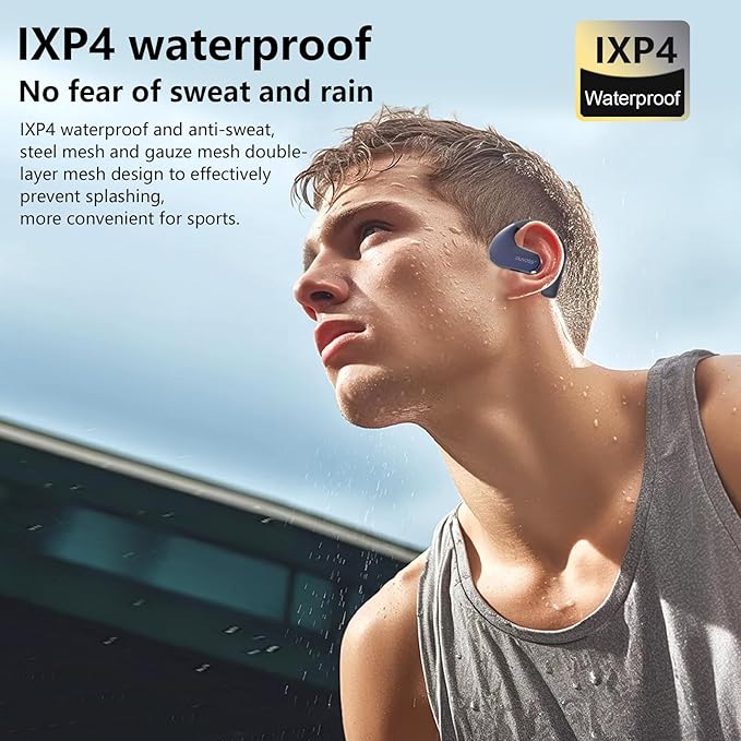 Open Ear Headphones, Wireless TWS Stereo Bluetooth 5.3 with Microphone, Ultra-Comfort, Fast Charging, IXP4 Waterproof, Lightweight, Smart Digital Display, Sport Earbuds, 300H, Black