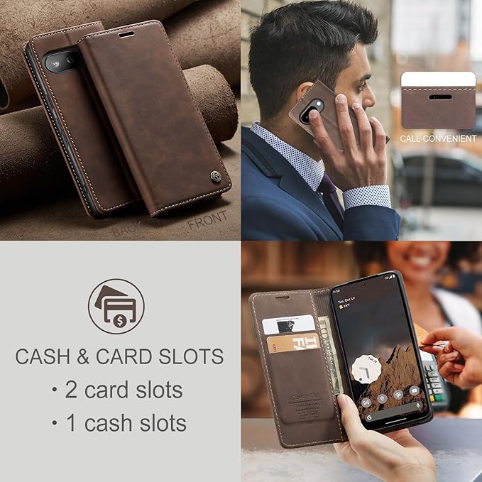 for Google Pixel 9a Case, Flip Wallet Leather Case with Card Holder Magnetic Closure Shockproof Kickstand Protective Phone Cases Cover for Pixel 9a, Coffee