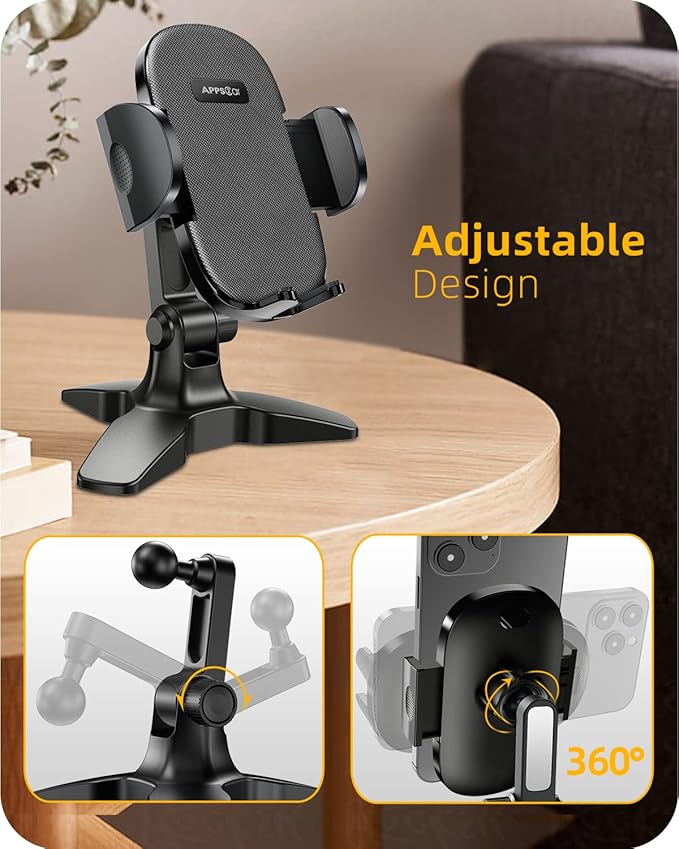 APPS2Car Cell Phone Stand for Desk Adjustable Desktop Phone Stand Thick Case Friendly Cellphone Holder Desk Heavy Duty Phone Cradle for Video Recording Office Home Compatible with 4.7-6.8” Smartphone