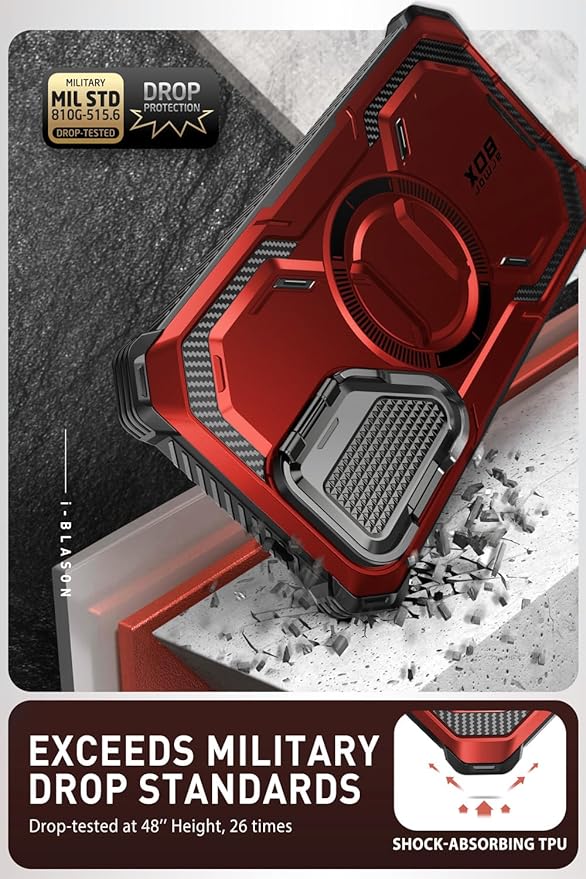 i-Blason for Samsung Galaxy S24 Case with Camera Cover Stand, [Compatible with MagSafe] [Built-in Screen Protector], Anti-Fall Magnetic Phone Case for Samsung Galaxy S24 6.2", Ruddy