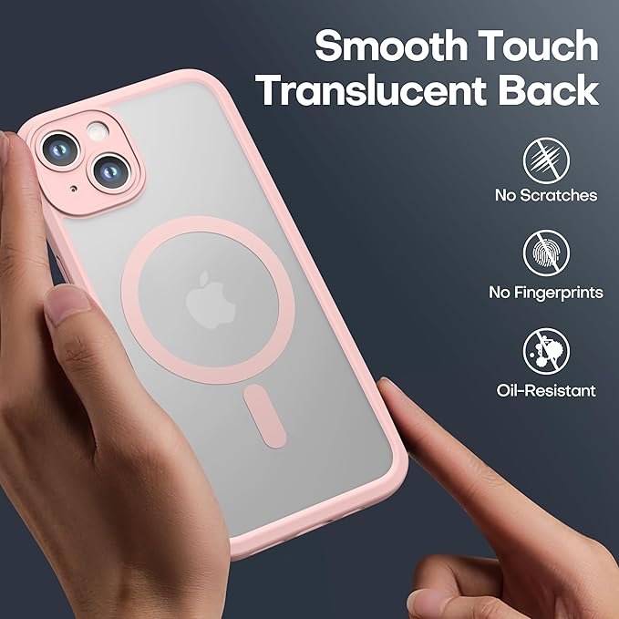 ImpactStrong Magnetic Guard Designed for iPhone 13 Case [Camera Protection] [Military Grade Drop Tested] [Compatible with MagSafe] Slim Translucent Matte Phone Case (6.1") - Pink