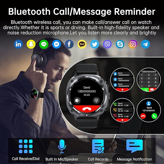 Smart Watch for Men Fitness Tracker: Bluetooth Make Answer Call Digital Mens Watches Waterproof Running Smartwatch for Android Phones iPhone Samsung Compatible Sleep Heart Rate Monitor Step Pedometer
