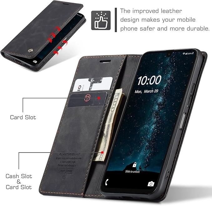 for Samsung Galaxy A16 5G Case, Flip Wallet Leather Case with Card Holder Magnetic Closure Shockproof Kickstand Protective Phone Cases Cover for Galaxy A16 5G / A16 4G, Black