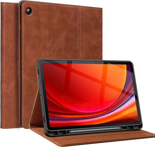 for Samsung Galaxy Tab A9 8.7 inch Case with S Pen Holder 2023 Model(SM-X110/X115/X117) Genuine Leather Cover Protective Shell.Brown