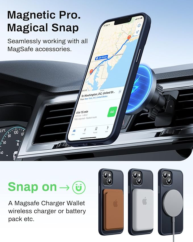 Magnetic for iPhone 13 Case & iPhone 14 Case, Compatible with MagSafe, Military Grade Drop Protection, Slim Fit Shockproof Anti-Fingerprint Translucent Matte Phone Protective Cover, Dark Blue