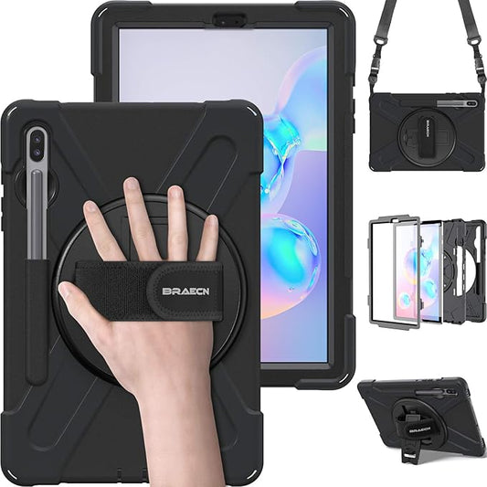 BRAECN for Galaxy Tab S6 Case,[Support S Pen Wireless Charging] Heavy Duty Shockproof Case with Pen Holder,Hand Strap,Shoulder Strap,Kickstand for Galaxy Tab S6 10.5 2019 SM-T860/T865/T867-Black